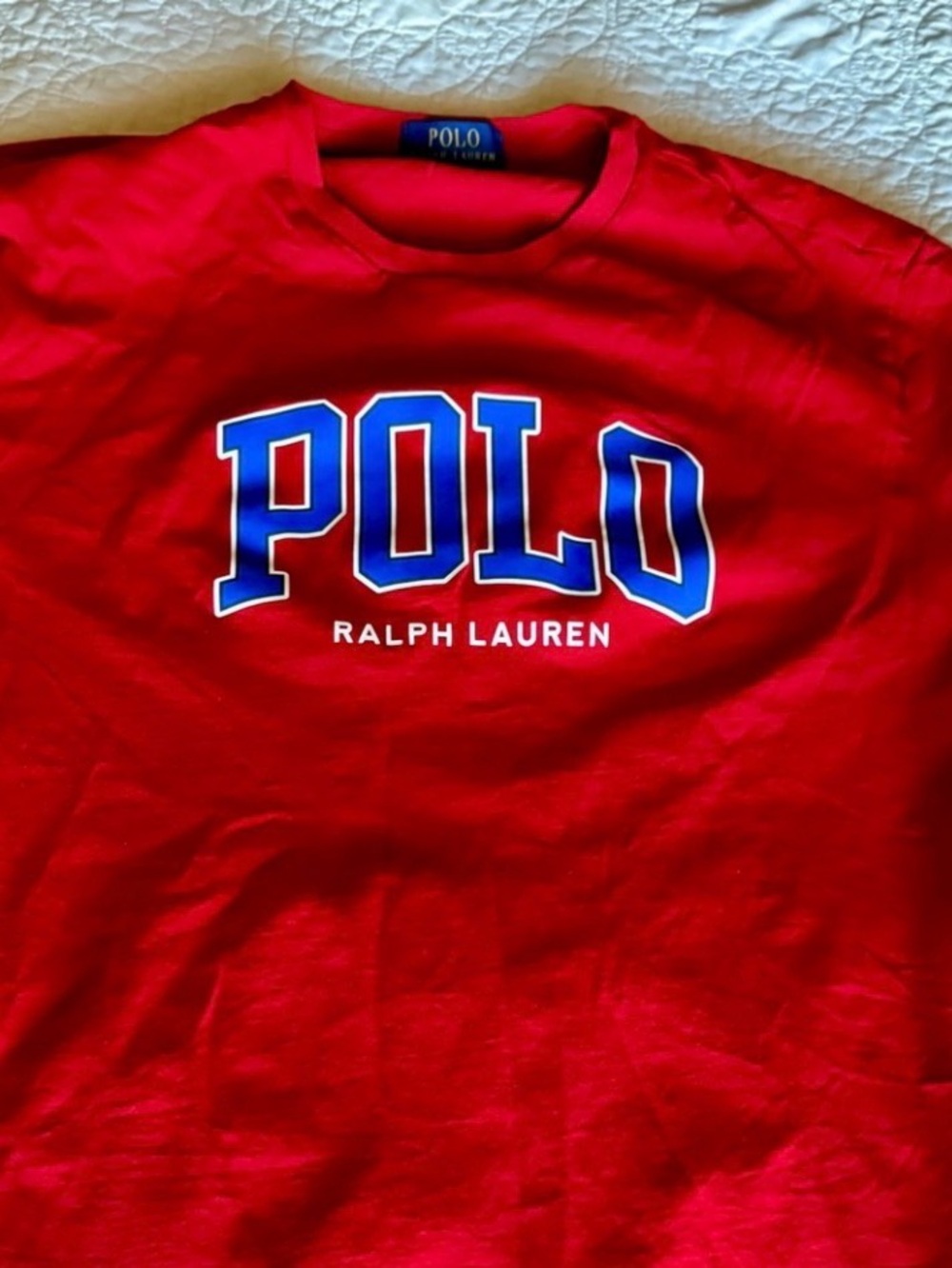 Ralph Lauren Red Polo Shirt with Blue Logo men's small or woman's large
